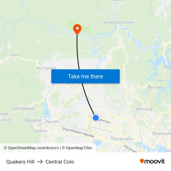 Quakers Hill to Central Colo map
