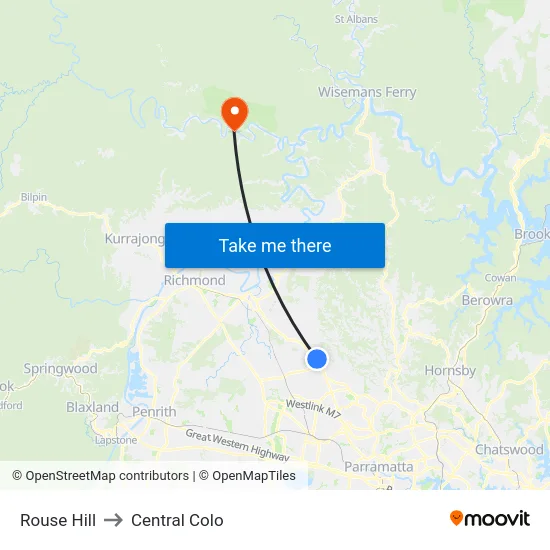 Rouse Hill to Central Colo map
