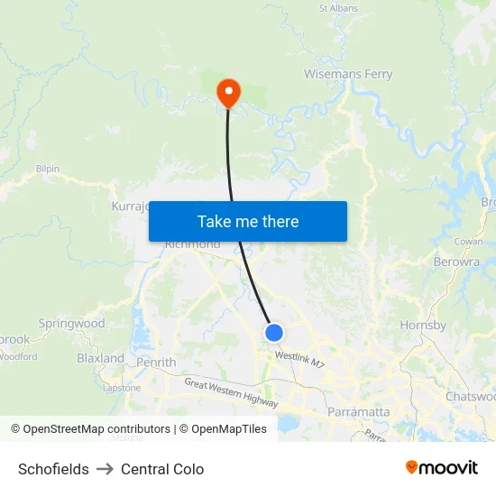 Schofields to Central Colo map