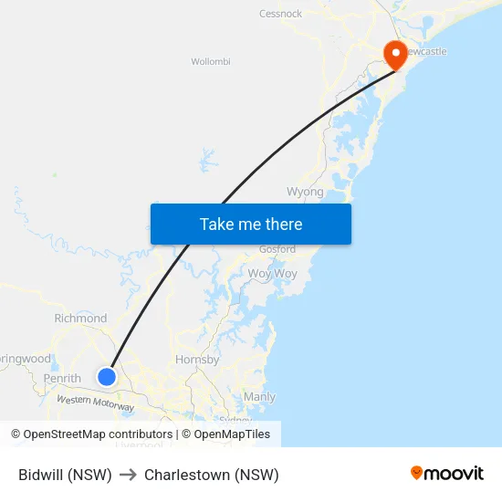 Bidwill (NSW) to Charlestown (NSW) map