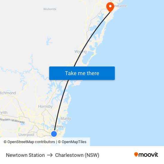 Newtown Station to Charlestown (NSW) map