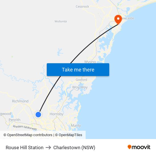 Rouse Hill Station to Charlestown (NSW) map