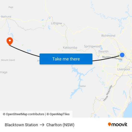 Blacktown Station to Charlton (NSW) map