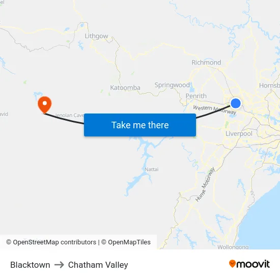 Blacktown to Chatham Valley map
