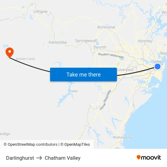 Darlinghurst to Chatham Valley map