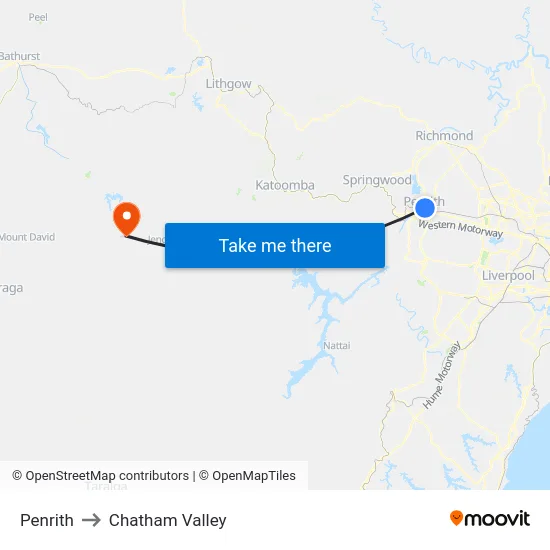 Penrith to Chatham Valley map