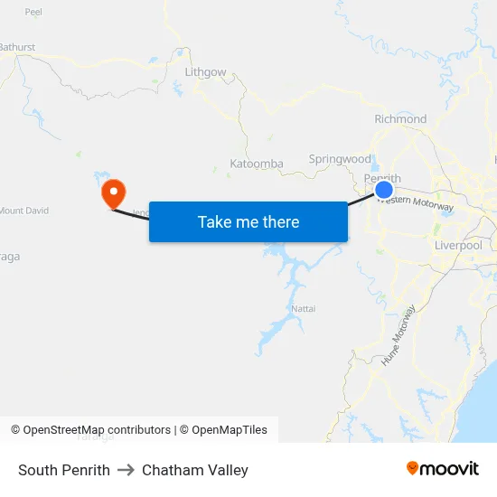South Penrith to Chatham Valley map
