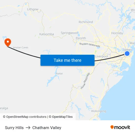 Surry Hills to Chatham Valley map