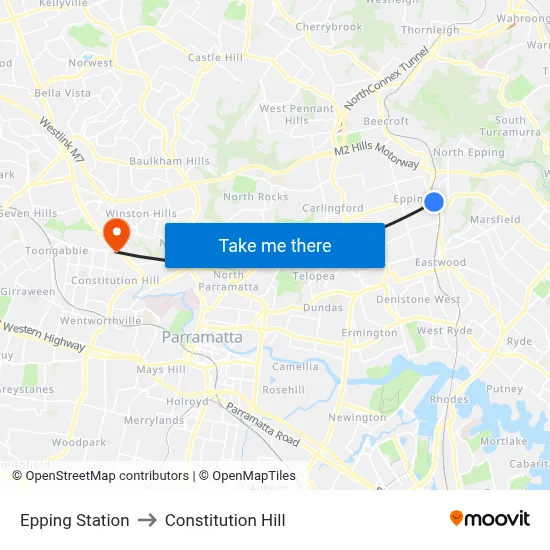 Epping Station to Constitution Hill map
