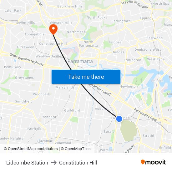 Lidcombe Station to Constitution Hill map