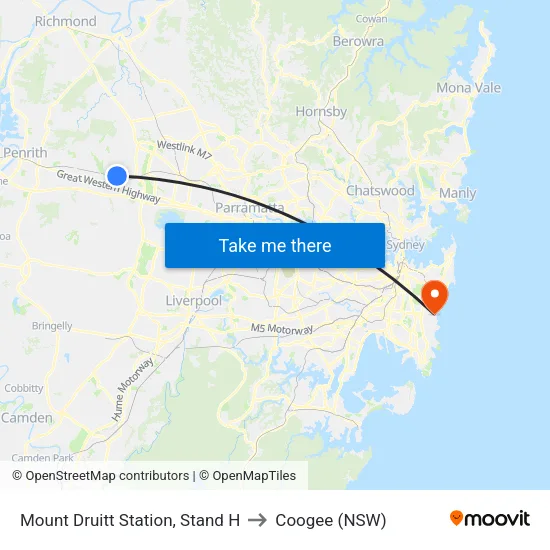 Mount Druitt Station, Stand H to Coogee (NSW) map