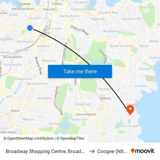 Broadway Shopping Centre, Broadway to Coogee (NSW) map