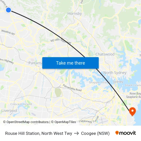 Rouse Hill Station, North West Twy to Coogee (NSW) map