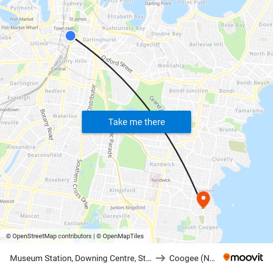 Museum Station, Downing Centre, Stand E to Coogee (NSW) map