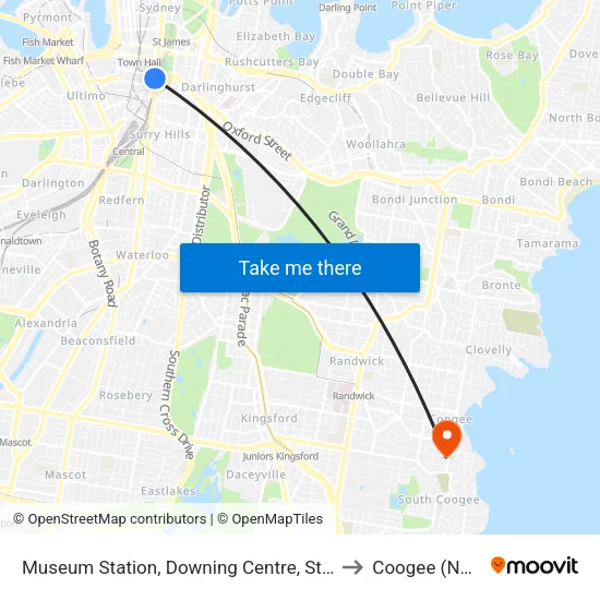 Museum Station, Downing Centre, Stand E to Coogee (NSW) map