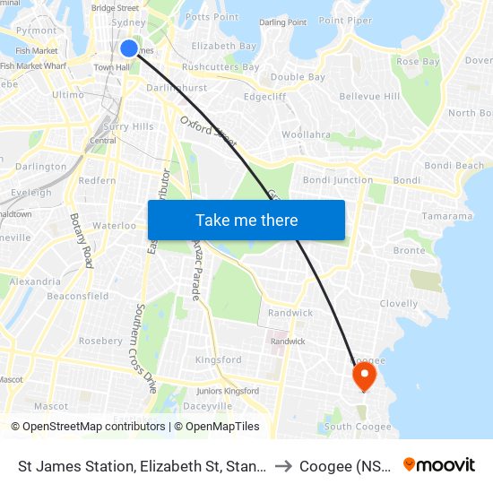 St James Station, Elizabeth St, Stand A to Coogee (NSW) map