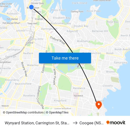 Wynyard Station, Carrington St, Stand A to Coogee (NSW) map