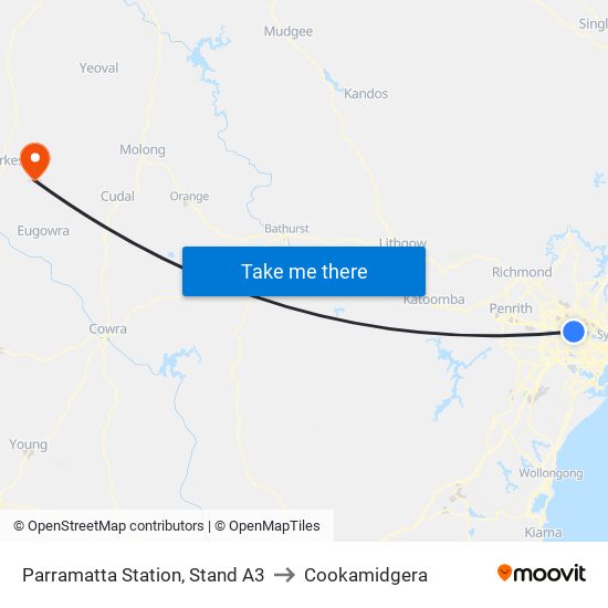 Parramatta Station, Stand A3 to Cookamidgera map