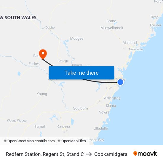 Redfern Station, Regent St, Stand C to Cookamidgera map