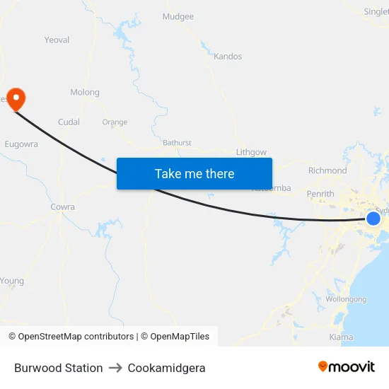 Burwood Station to Cookamidgera map