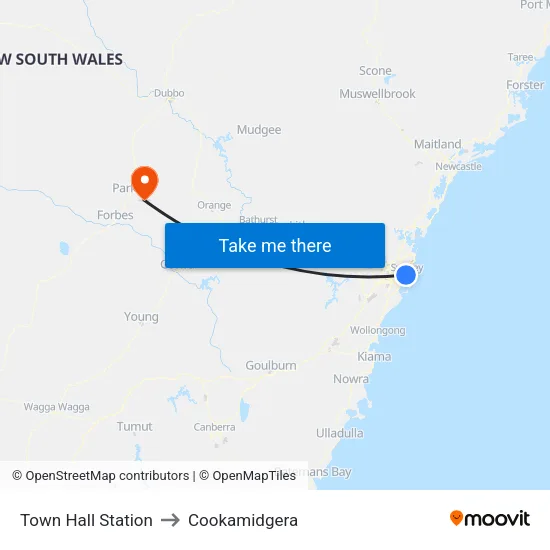 Town Hall Station to Cookamidgera map
