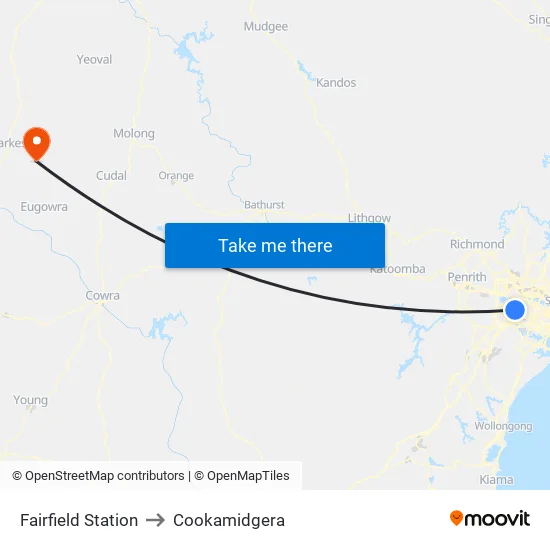 Fairfield Station to Cookamidgera map