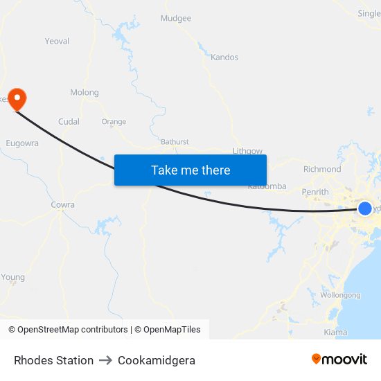 Rhodes Station to Cookamidgera map