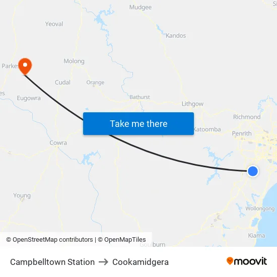 Campbelltown Station to Cookamidgera map