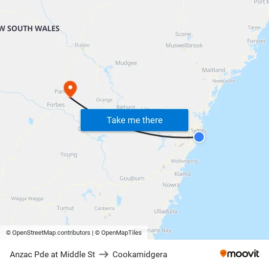 Anzac Pde at Middle St to Cookamidgera map
