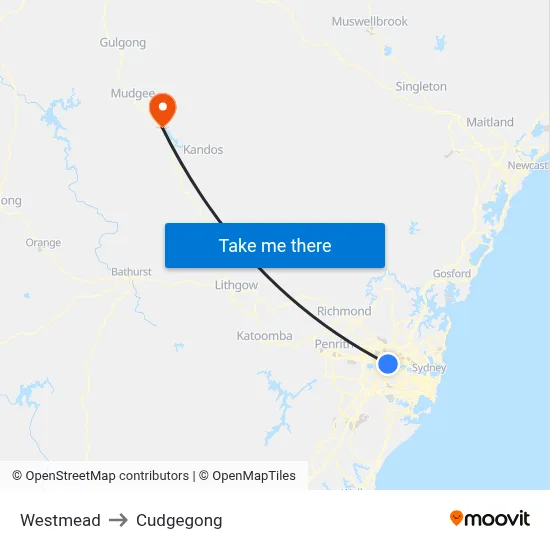 Westmead to Cudgegong map