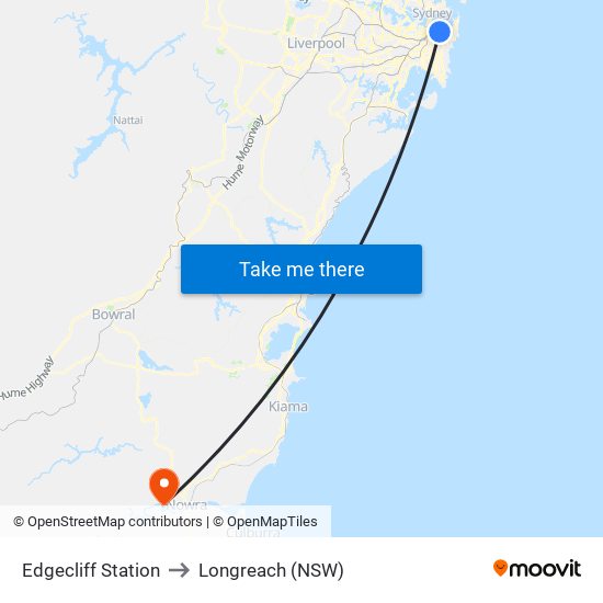 Edgecliff Station to Longreach (NSW) map