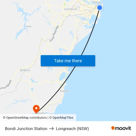 Bondi Junction Station to Longreach (NSW) map