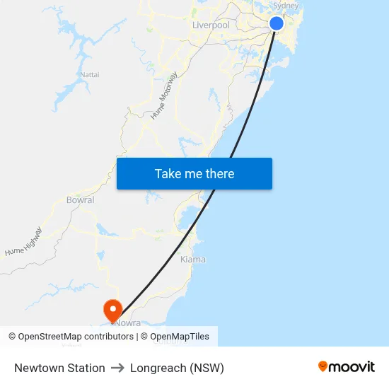 Newtown Station to Longreach (NSW) map