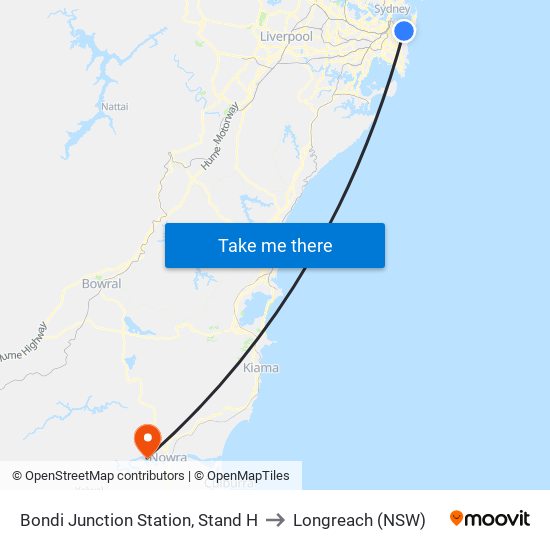 Bondi Junction Station, Stand H to Longreach (NSW) map