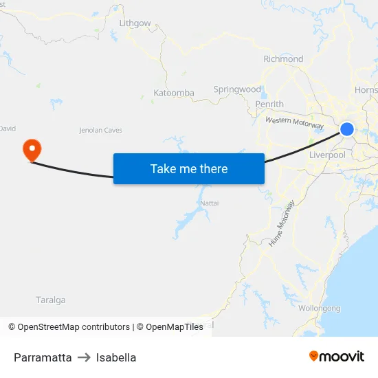 Parramatta to Isabella map