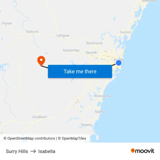 Surry Hills to Isabella map