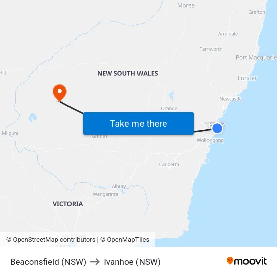 Beaconsfield (NSW) to Ivanhoe (NSW) map