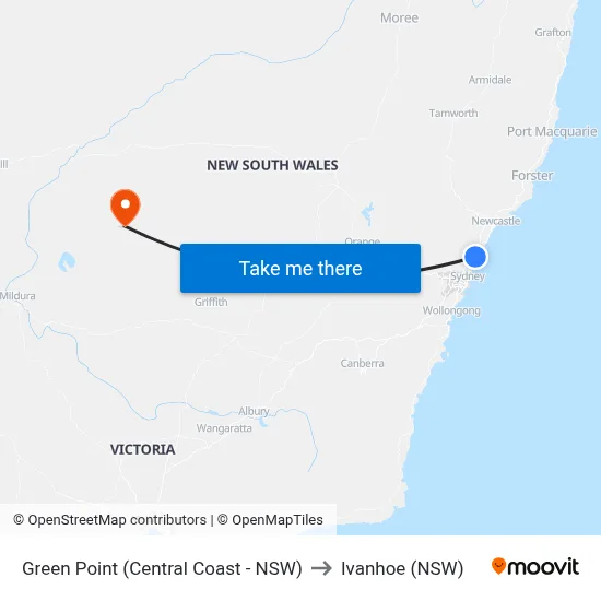 Green Point (Central Coast - NSW) to Ivanhoe (NSW) map