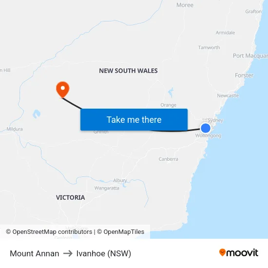 Mount Annan to Ivanhoe (NSW) map