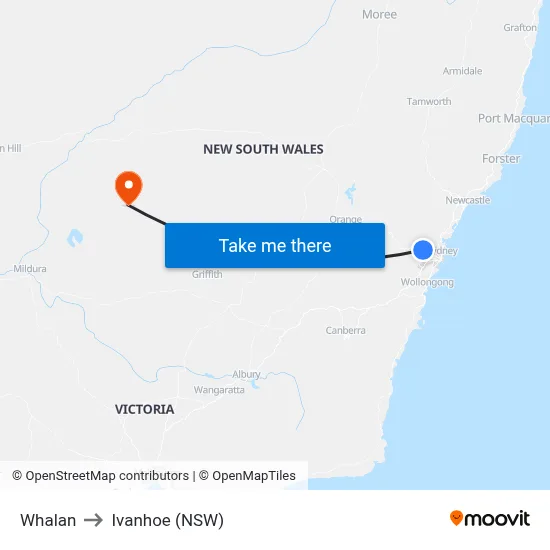 Whalan to Ivanhoe (NSW) map