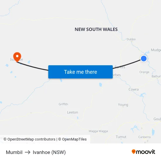 Mumbil to Ivanhoe (NSW) map