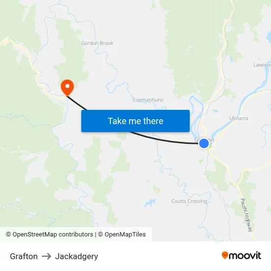 Grafton to Jackadgery map