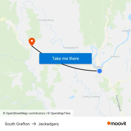 South Grafton to Jackadgery map