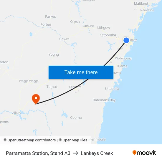 Parramatta Station, Stand A3 to Lankeys Creek map