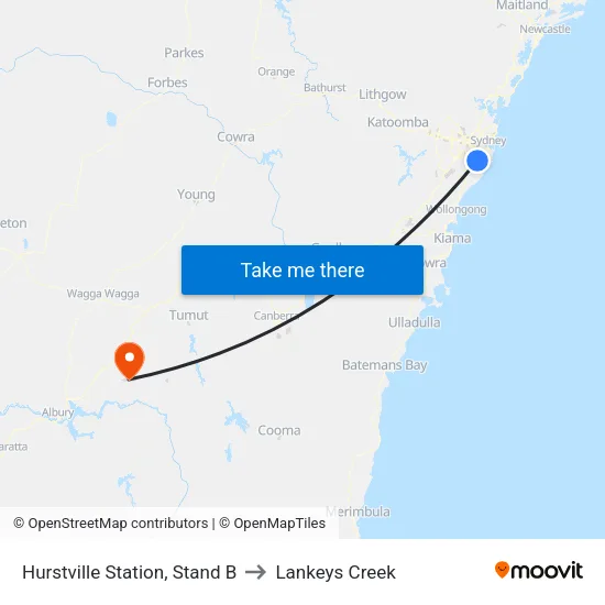 Hurstville Station, Stand B to Lankeys Creek map