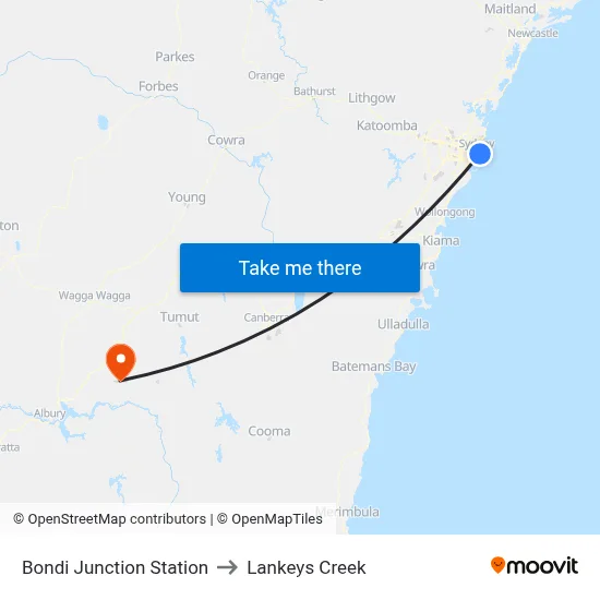 Bondi Junction Station to Lankeys Creek map