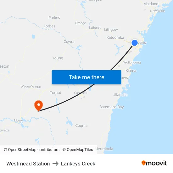 Westmead Station to Lankeys Creek map