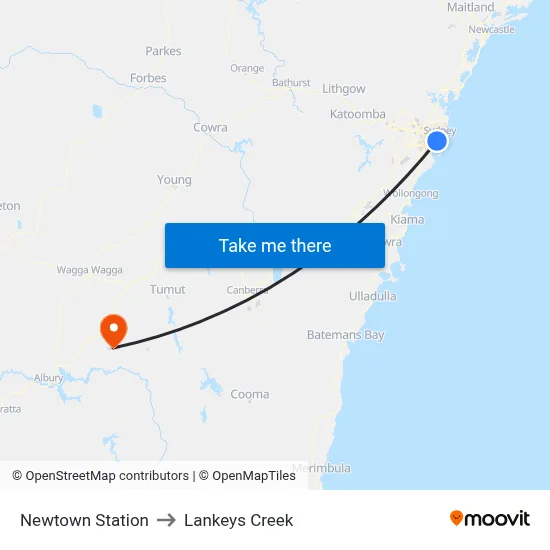 Newtown Station to Lankeys Creek map