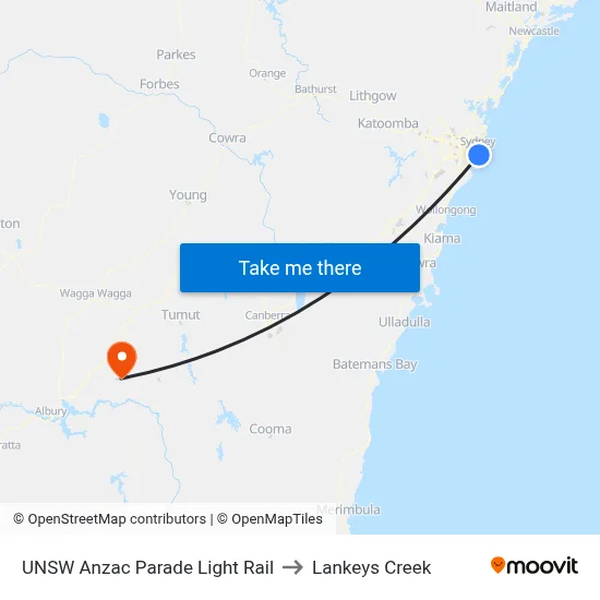 UNSW Anzac Parade Light Rail to Lankeys Creek map