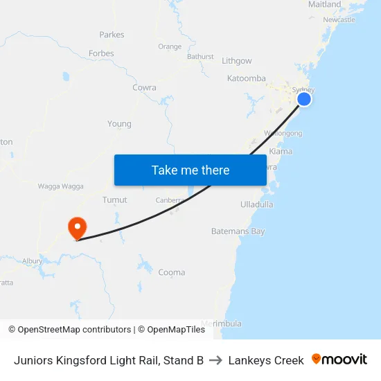 Juniors Kingsford Light Rail, Stand B to Lankeys Creek map